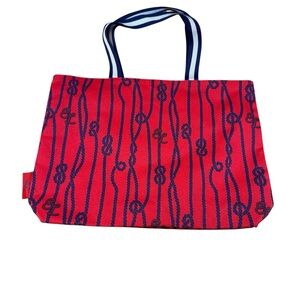 Estee Lauder Red & Navy Blue Canvas Nautical Tote Bag / Beach Bag